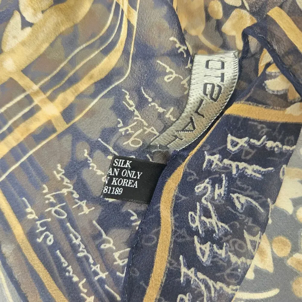 Vintage Halston Silk Scarf Floral Writing American Style Halston Life 20.5x19